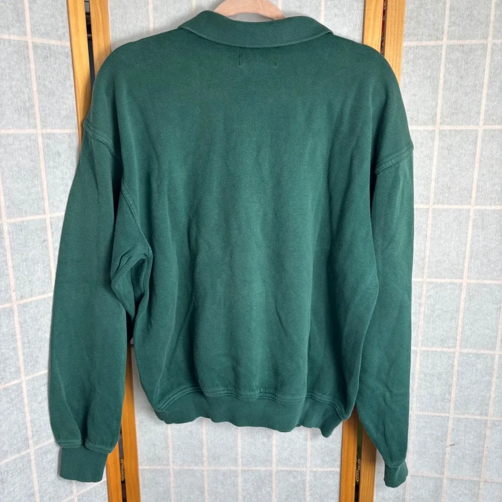Vintage Jantzen Mens Green Long Sleeve Polo‎ Sweatshirt Made in USA Size M FLAW